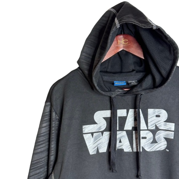 Star Wars Black Gray Stripes Long Sleeve Drawstring Hoodie Kangaroo Pocket Large - Picture 6 of 16